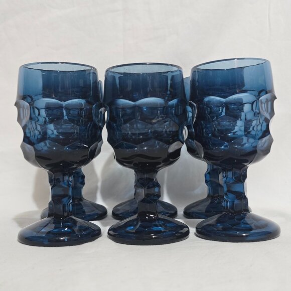 Vtg Viking #6900 Georgian Blue Gray Wine Goblet - Set of 6 - 2 1/2" x 5 1/4" - Picture 3 of 5